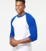 Tultex 0245TC Unisex Fine Jersey Raglan Tee White/ Royal side view