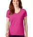 88VL Anvil - Missy Fit Ringspun V-Neck T-Shirt in Hot pink front view