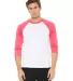 BELLA+CANVAS 3200 Unisex Baseball Tee WHITE/ NEON PINK front view
