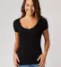 LC1125 Cotton Heritage Juniors V-Neck Tee in Black front view