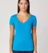 LC1125 Cotton Heritage Juniors V-Neck Tee in Turquoise front view