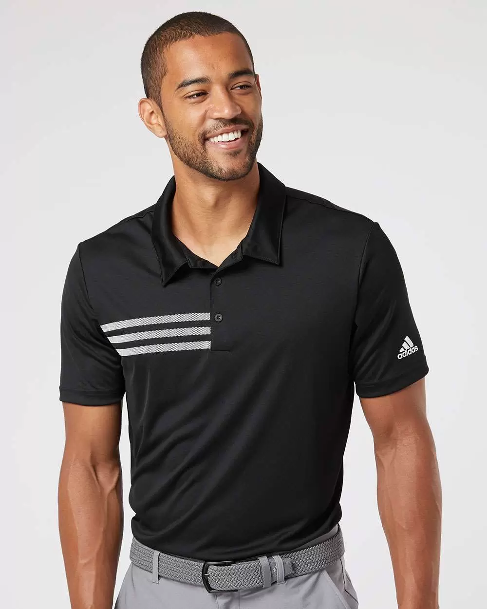 Adidas Golf Clothing A324 3-Stripes Chest Sport Shirt Black/ White - $30.34